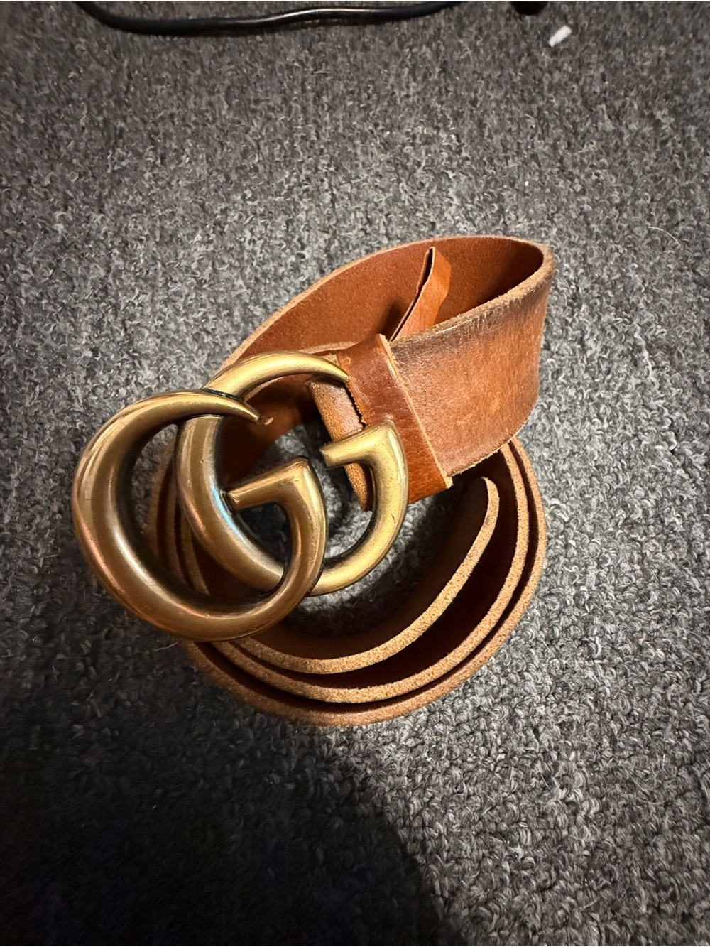Gucci Brown Leather Belt with Gold Hex Accent
